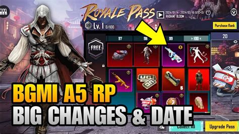 BIG CHANGES BGMI NEW ROYALE PASS A5 ROYAL PASS 1 TO 100 RP REWARDS A5