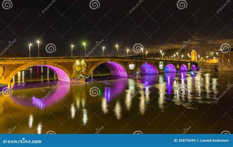 Night View of Pont Neuf in Toulouse - France Stock Image - Image of ...