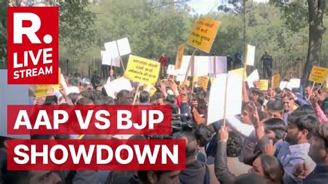 Aap Vs Bjp Live Showdown In National Capital Aap Protests Outside