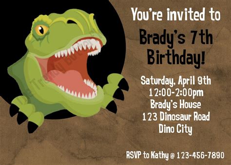 Dinosaur T Rex Birthday Invitation T Rex By Thetrendybutterfly