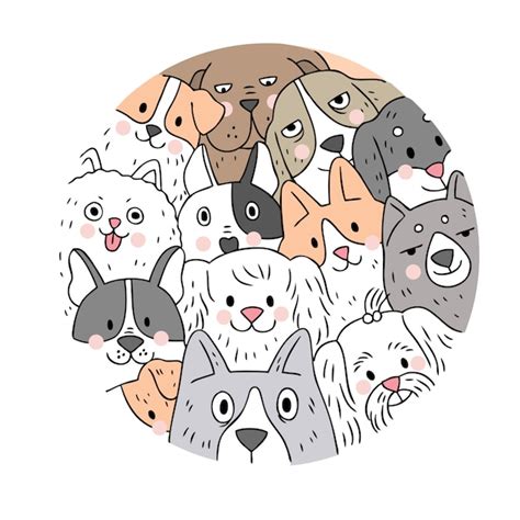 Vecteur De Dessin Animé Visage Mignon Chiens Vecteur Premium