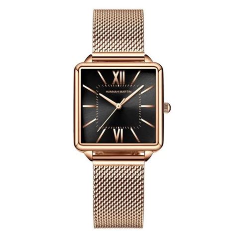 SHARPHY Montre Femme Étanche Quartz Carré Tendance Cadeau de Noël Noir