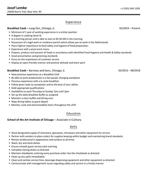 Breakfast Cook Resume Samples Velvet Jobs