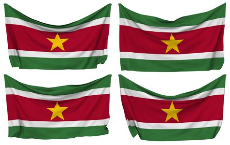 Suriname Pinned Flag From Corners Isolated With Different Waving Variations 3d Rendering