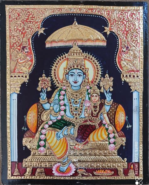 Goddess Lakshmi Narayanan Tanjore Painting Size 15x12inches