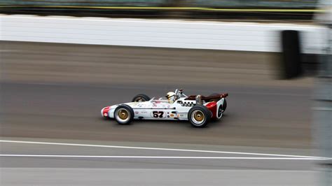 Vintage Indy 500 Race Cars Lapping At Speed