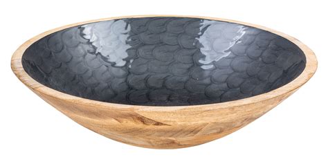 Schüssel 35cm Mango Holz Creme Perlmutt Emaille Schale Bowl