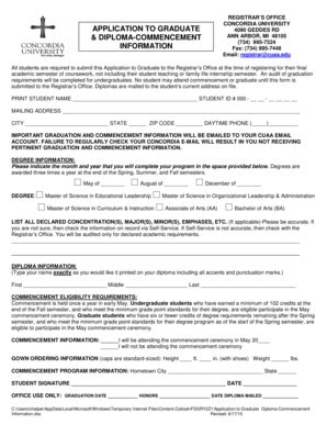 Fillable Online Registrars Office Concordia University Application To