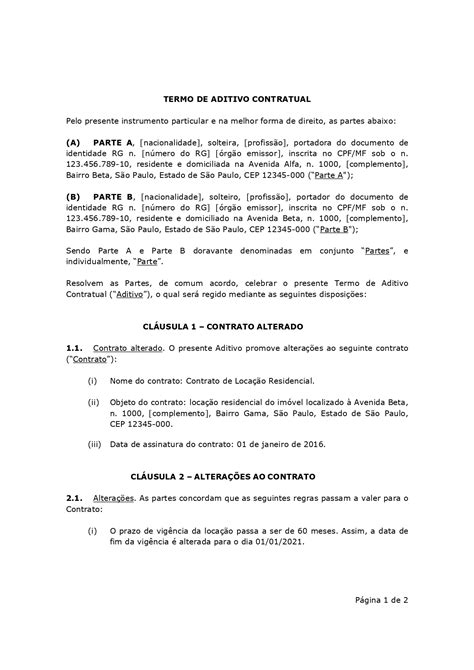 Modelo De Termo Aditivo Ao Contrato V Rios Modelos