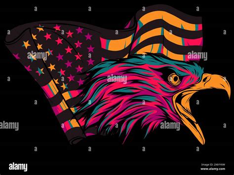 Vector Illustation American Eagle Against Usa Flag On Black Background