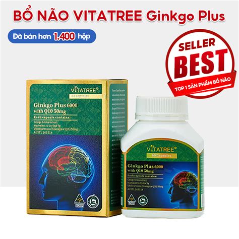 Bổ não Vitatree Ginkgo Plus 6000 With Q10 50mg 60 viên tăng lưu thông