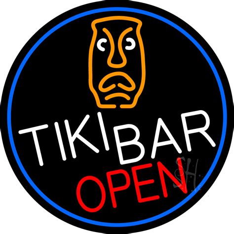 Tiki Bar Sculpture Open Oval With Blue Border Led Neon Sign Tiki Bar