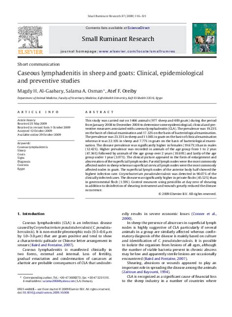 Pdf Caseous Lymphadenitis In Sheep And Goats Clinical