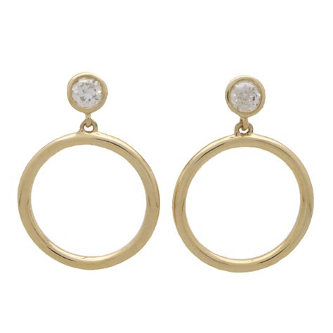 Contemporary Diamond Circle Drop Earrings In Yellow Gold At Susannah