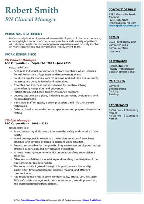 Clinical Manager Resume Samples Qwikresume