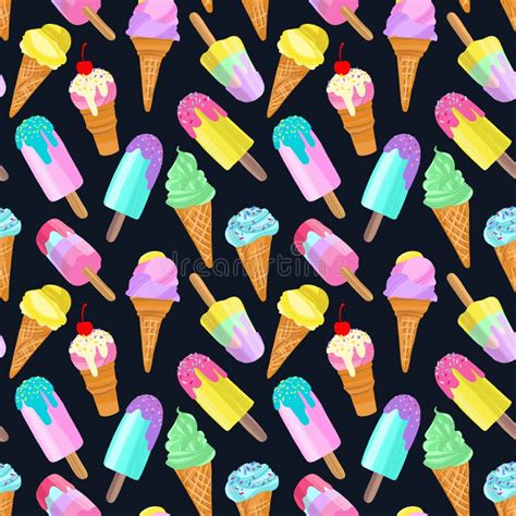 Ice Cream Background Summer Dessert Seamless Pattern Stock Vector