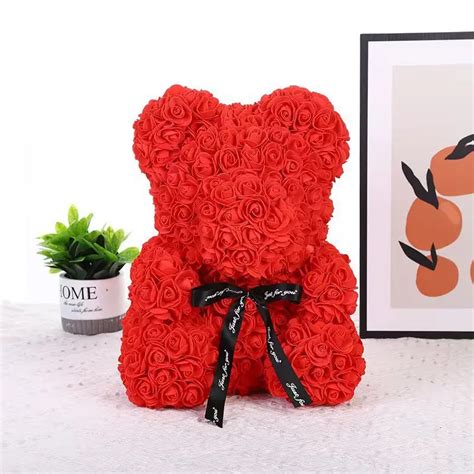 Diy 25 Cm Teddy Rose Bear With Box Artificial Flower Bear Rose ...