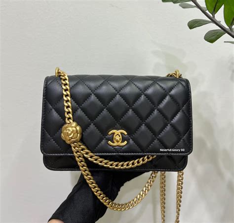 Chanel Woc S Black Lambskin Ghw Camlia Crush In Microchipped Verison