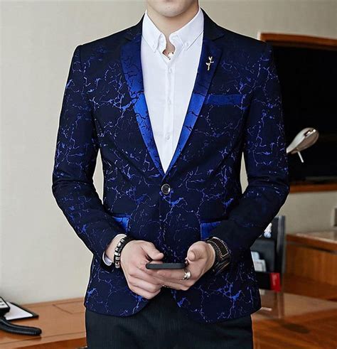 Mens Blazer Shinny Contrast Collar Slim Fit Suit For Party Prom Dinner