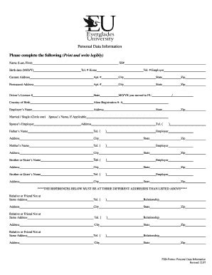 Fillable Online Fsd Personal Data Information Doc Fax Email Print