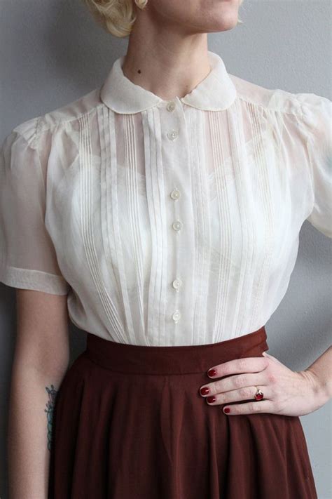 S Blouse Ivory Nylon Blouse Vintage S Blouse Blouse