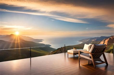 premium photo  balcony   view   ocean  mountains