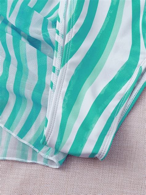 Дамски бански в комплект с плажна туника pack Striped Halter Triangle Thong Bikini Swimsuit