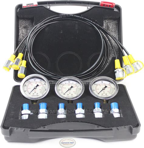 Hydraulic Pressure Test Kits - SINOCMP Hydraulic Gauge Set, 6 Couplings, 3 160cm Long Test Hoses ...