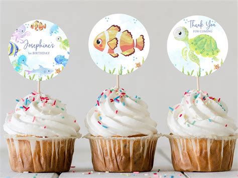 EDITABLE Under The Sea Cupcake Toppers Birthday Nautical Theme Party