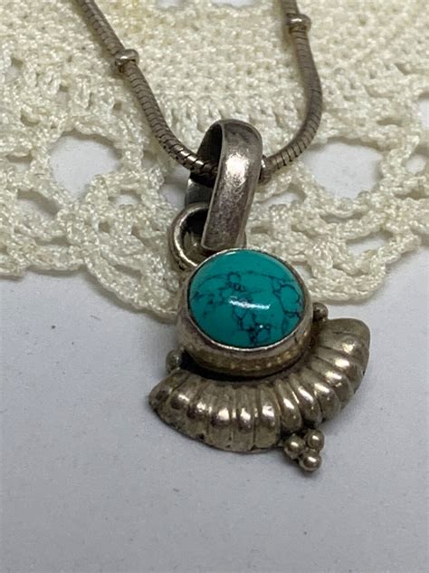 Vintage Sterling Silver And Turquoise Pendant Necklace Artisan Etsy Canada