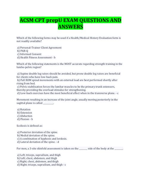 ACSM CPT Prep EXAM QUESTIONS ANSWERS 2022 2023 Browsegrades