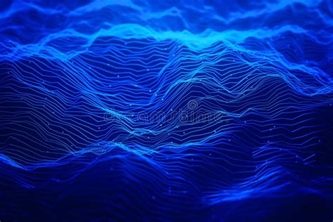 Abstract Blue Neon Light Waves Background Stock Illustration