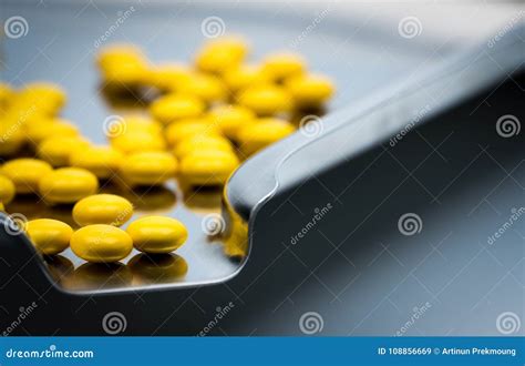 Macro Shot Detail of Yellow Round Sugar Coated Tablets Pills on Stock ...