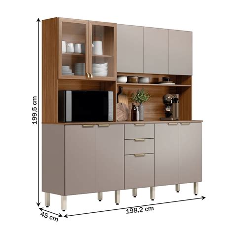 Cozinha Compacta Pitanga 10 Portas 2 Gavetas Amêndola Touch Nude Prime