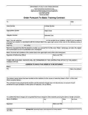 Fillable Online Hhs FORM PHS 1881 2 Order Pursuant To Basic Training