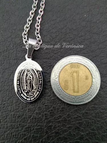 Medalla Virgen De Guadalupe Mini Acero Inoxidable Con Cadena En Venta