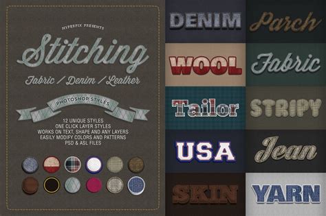 Stitching Fabric Denim Leather Text Photoshop Effects Photoshop