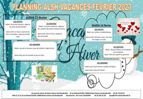 Planning Tableau D Affichage ALSH S1 1 Ville De Notre Dame De Bondeville