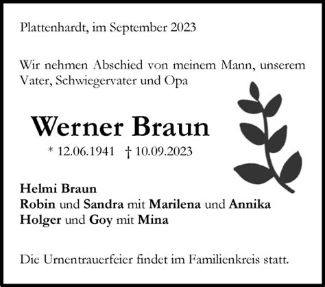 Traueranzeigen Von Werner Braun Stuttgart Gedenkt De