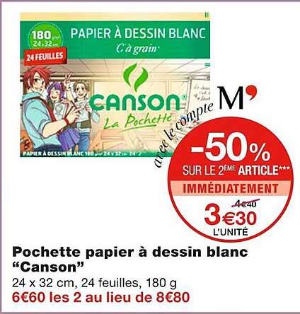 Offre Pochette Papier à Dessin Blanc canson chez Monoprix