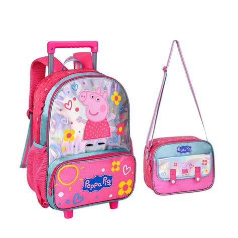Mochila Peppa Pig Rodinha - Kit Mochila De Rodinha Escolar Peppa Pig Em Pelinho e Lancheira Térmica ...
