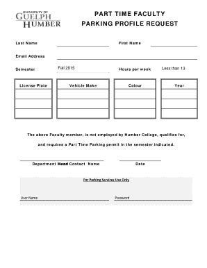 Fillable Online Parking Request Form University Of Guelph Humber Fax