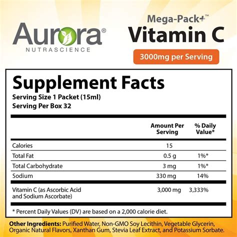 Aurora Nutrascience Mega Liposomal Vitamin C 3000mg 32 Single Serve