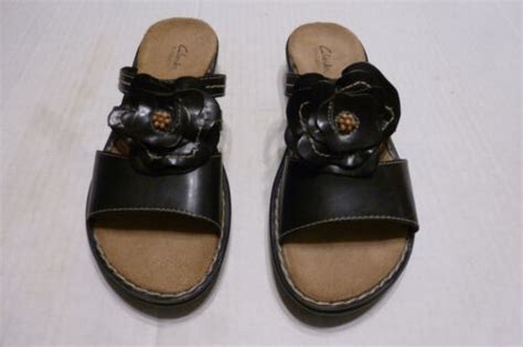 Clarks 9m Womens Shoes Sandals Slip On Black Faux Leather New Without Box Ebay