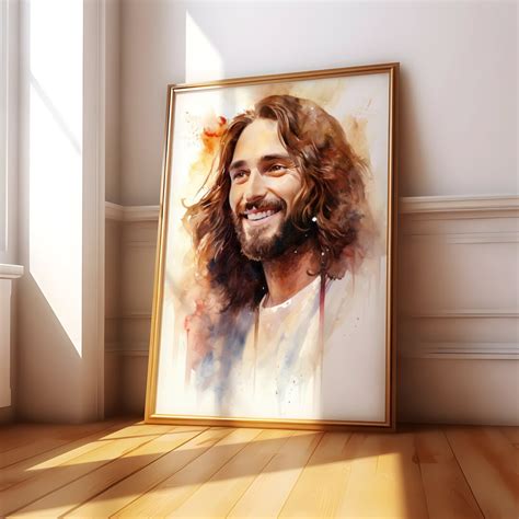 Jesus Big Smile, Watercolor Poster Painting Print Bible Verse Wall Art Gift Trendy Decor Canvas ...