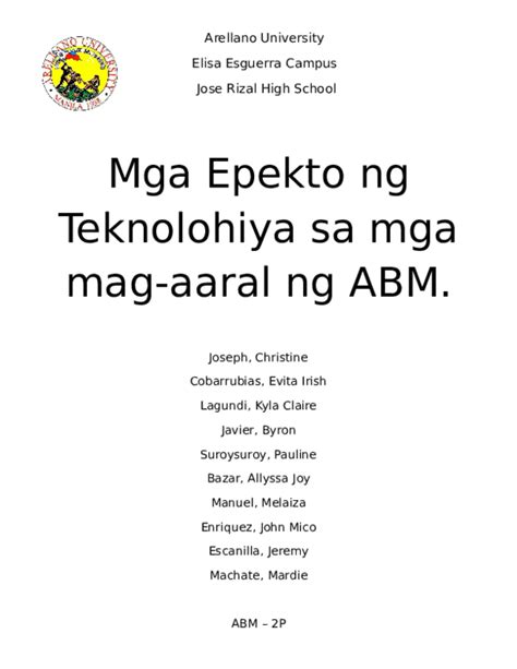 Doc Mga Epekto Ng Teknolohiya Sa Mga Mag Aaral Ng Abm