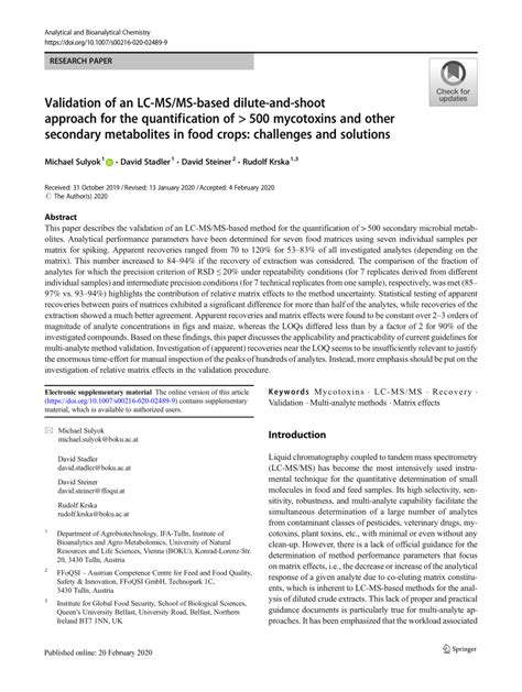 Pdf Validation Of An Lc Msms Based Dilute And Shoot Approach For The