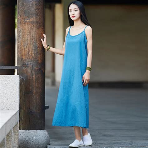 Johnature Summer Dresses New Women Vintage Simple Solid Color New