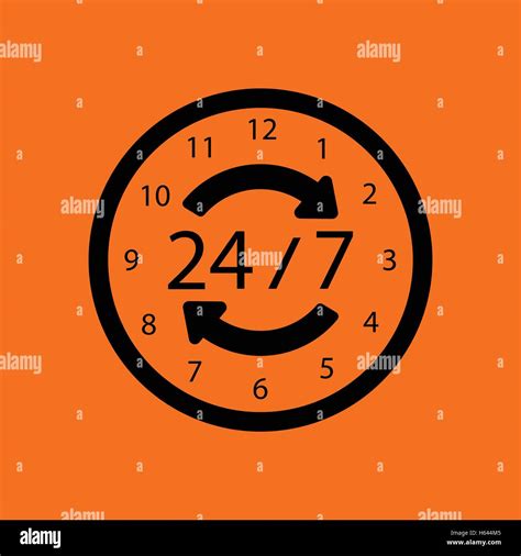 24 Hour Icon Orange Background With Black Vector Illustration Stock