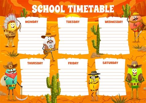 Premium Vector | Timetable schedule with cartoon vitamin characters